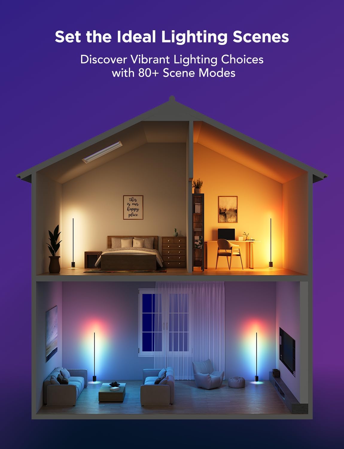 Govee Floor Lamp 2 with Matter, RGBIC, Warm Cool White LED, Alexa Compatible, 1725lm, Music Sync, Scene Modes, Smart Floor Lamp for Living Room, Bedroom, Black(1 Pack) - Image 6