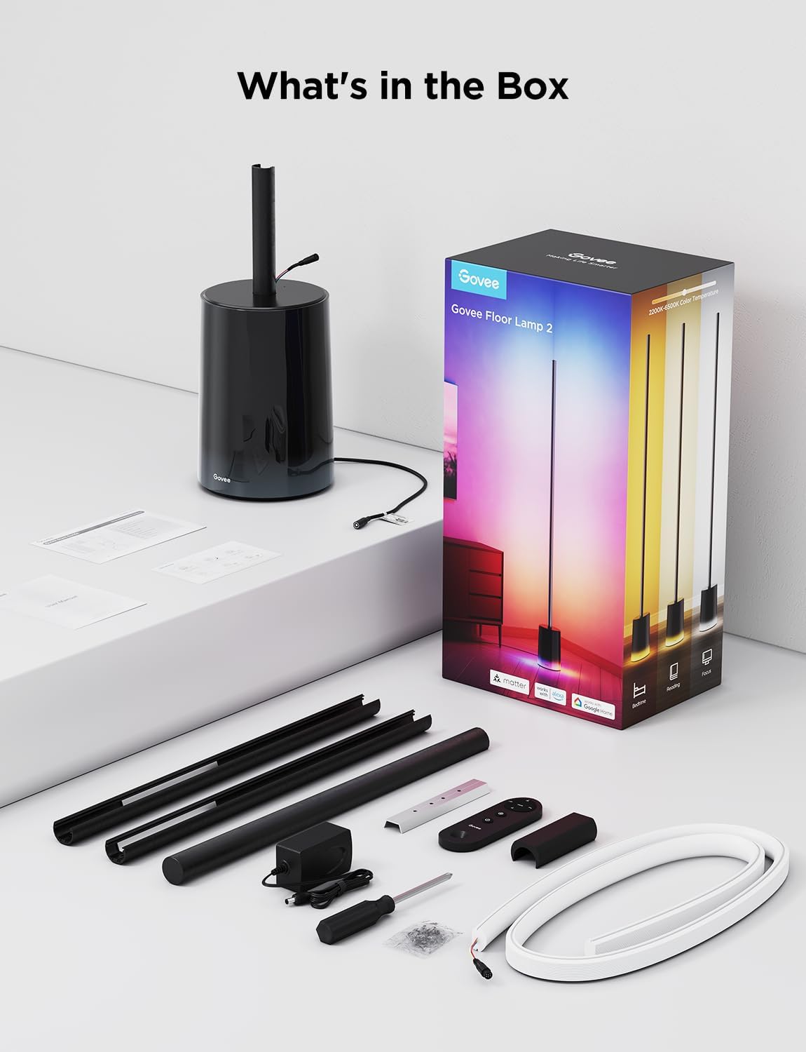 Govee Floor Lamp 2 with Matter, RGBIC, Warm Cool White LED, Alexa Compatible, 1725lm, Music Sync, Scene Modes, Smart Floor Lamp for Living Room, Bedroom, Black(1 Pack) - Image 9