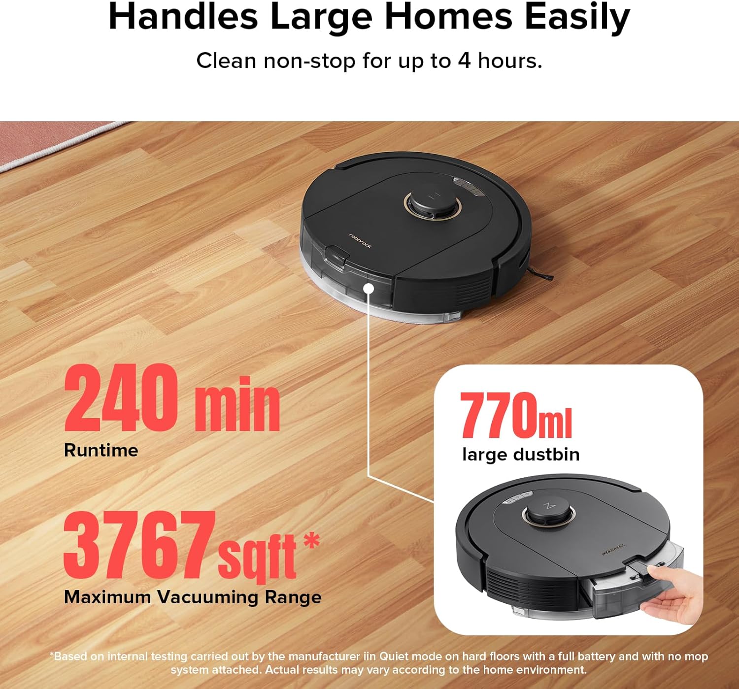 roborock Q5 Pro Robot Vacuum and Mop Combo, 5500Pa Powerful Suction, DuoRoller Brush, LiDAR Navigation, 3D Mapping, Robotic Cleaner for Dirt, Floors, Pet Hair, 240min Runtime, Smart No-Go Zone, Black - Image 4