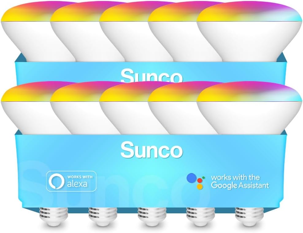 Sunco BR30 Alexa Smart Flood Light Bulb, Color Changing LED Recessed WiFi Bulb 8W, RGB CW, Dimmable, 650 LM, Compatible with Alexa & Google Assistant, E26 Base, No Hub Required, 10 Pack