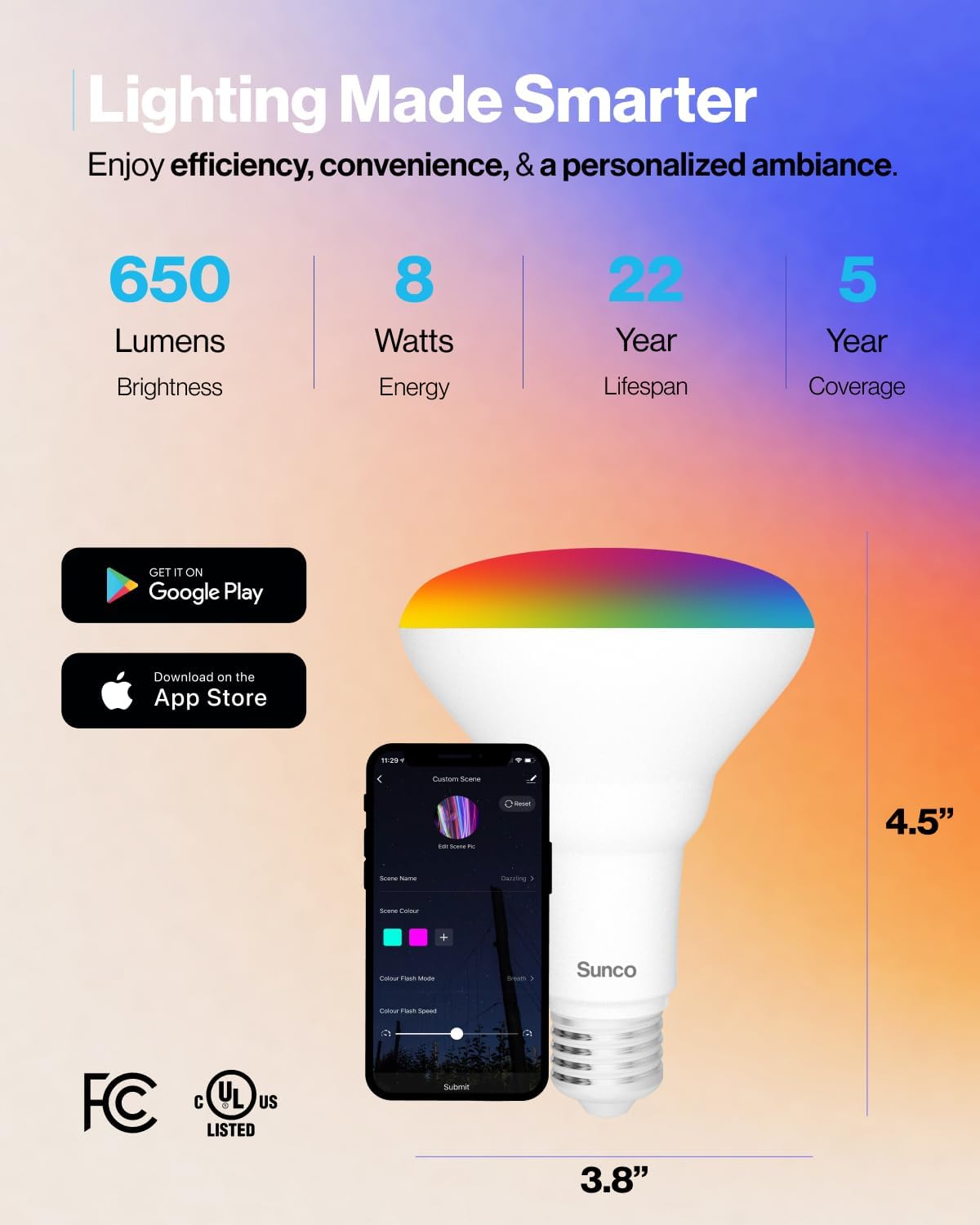 Sunco BR30 Alexa Smart Flood Light Bulb, Color Changing LED Recessed WiFi Bulb 8W, RGB CW, Dimmable, 650 LM, Compatible with Alexa & Google Assistant, E26 Base, No Hub Required, 10 Pack - Image 6